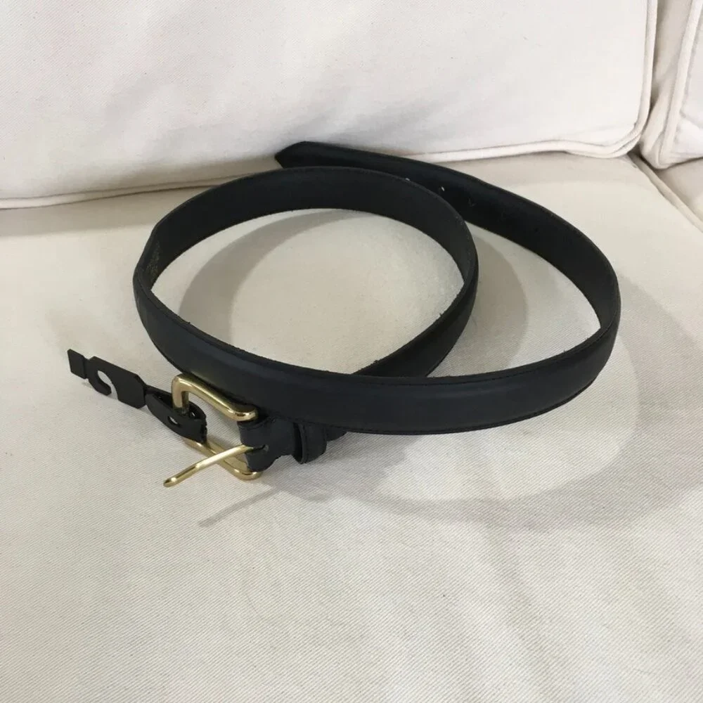 Top Grain Black Leather Belt Brass Buckle